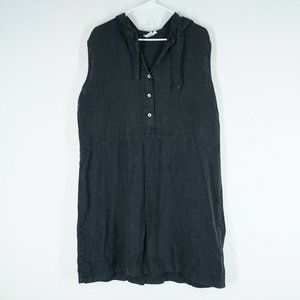 SUNBELT Dress Womens XL Black 100% Linen Hooded Sleeveless Oversize Lagenlook